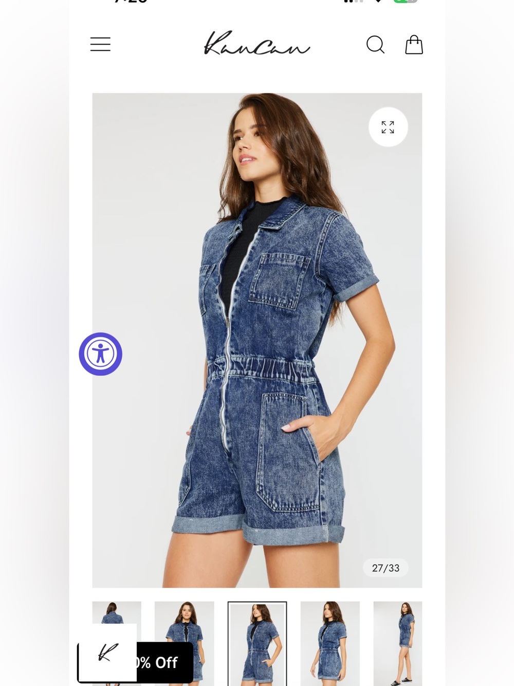 KanCan Blue Denim Short Sleeve One-Piece Romper